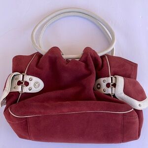 COLE HAAN Cranberry Suede & White Leather Satchel Bag